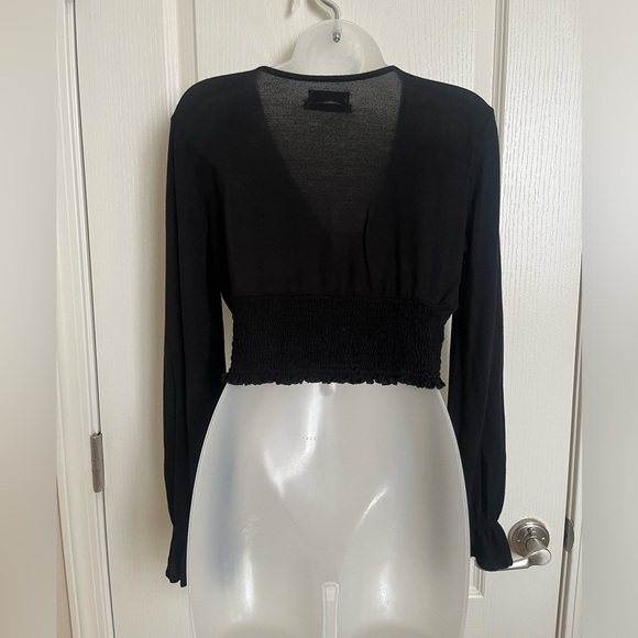 Urban Outfitters Taran Smocked Surplice Black Top - Picture 4 of 5